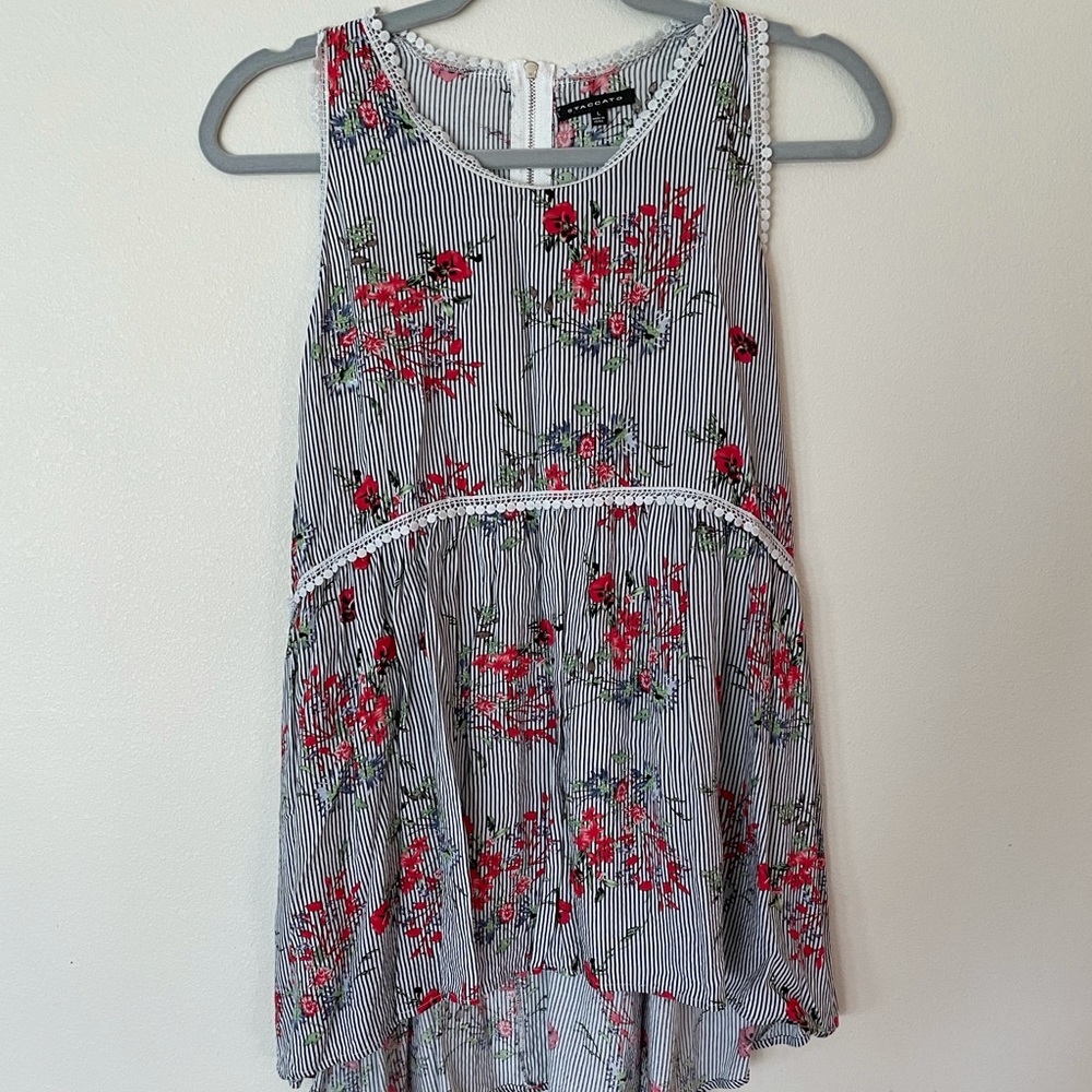 Staccato boutique floral/lace/stripe tank top with zipper size large